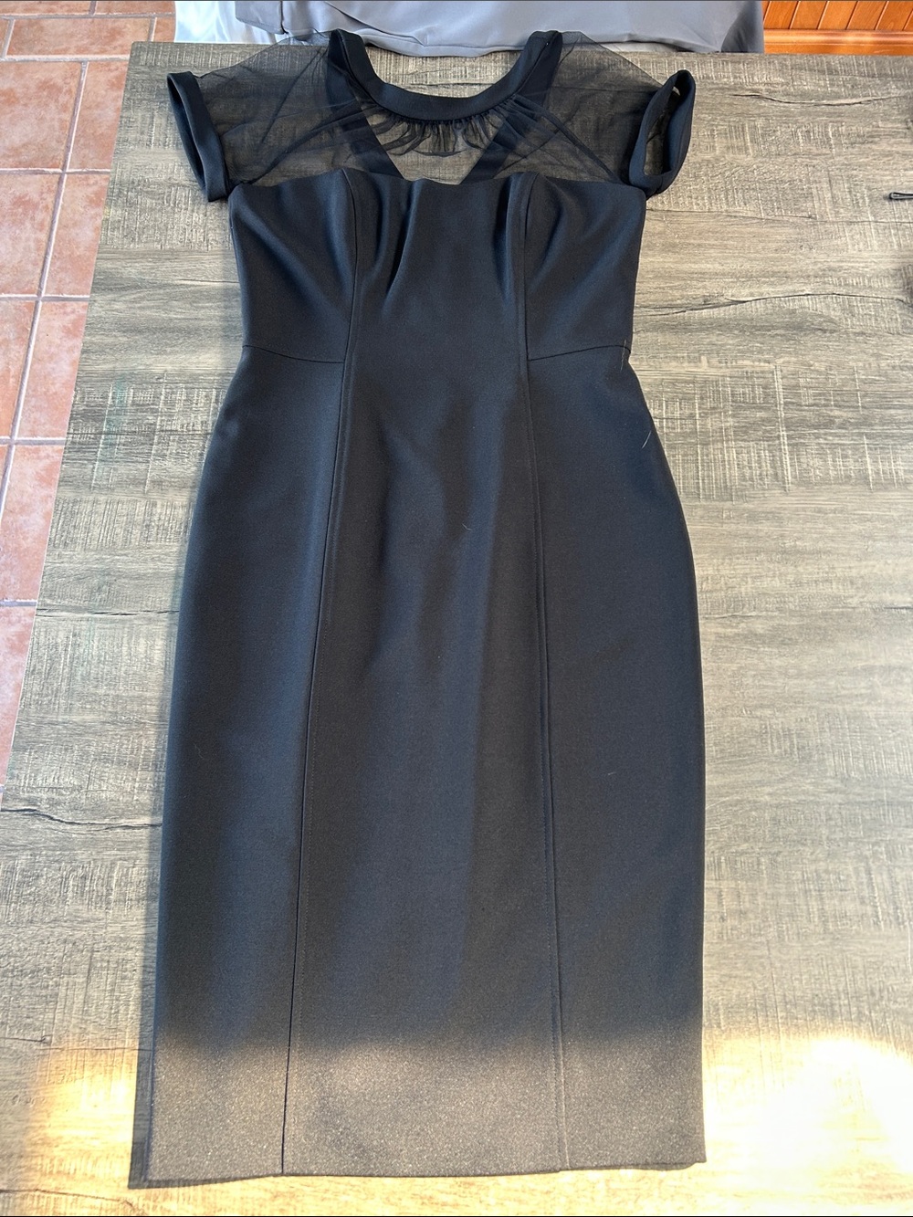 Maggy London Black Midi Dress with Sheer Yoke
